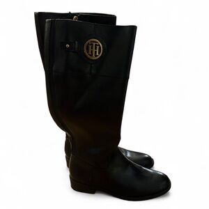 TOMMY HILFIGER Black Leather Riding Style Boots SIZE 7.5